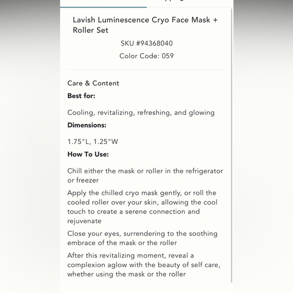 Anthropologie Lavish Luminescence Cryo Face Mask + Roller Set - Picture 7 of 7